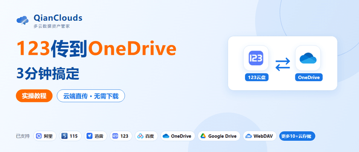 123云盘的文件怎么传到OneDrive？3步云端直传，不用下载到本地